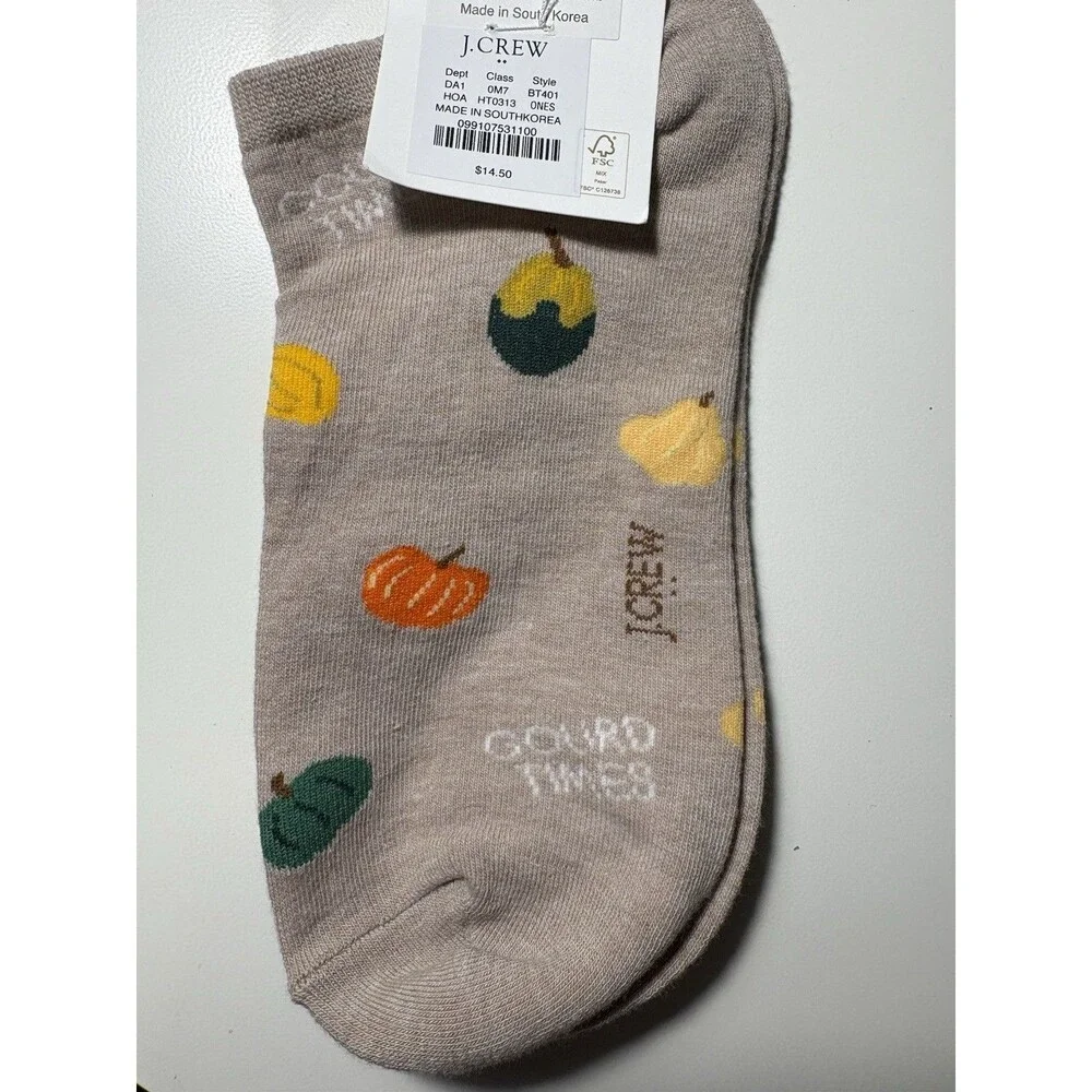 J. Crew BT401 Women's Beige Ankle Socks Pumpkins Gourd Times Orange Yellow New!
